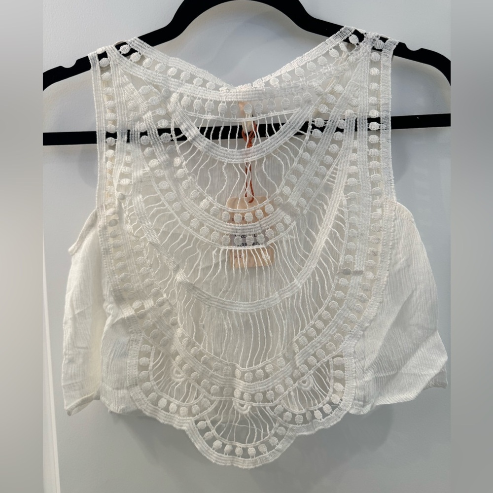 Raga Brand White Crochet Back tank top